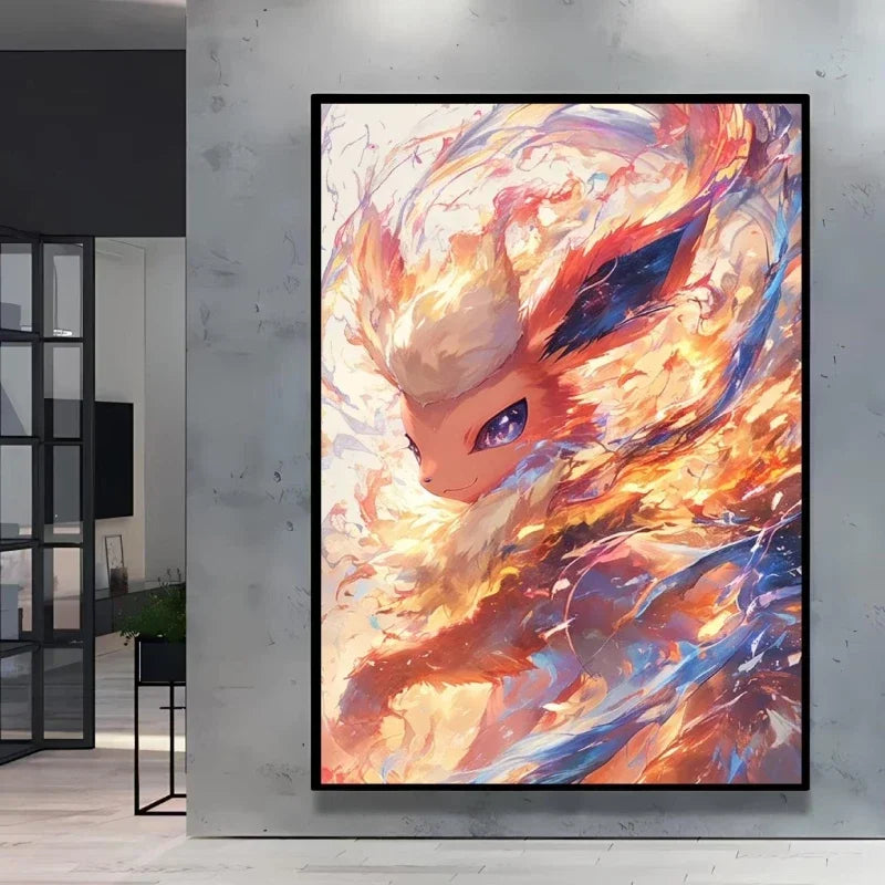 Pokemon Cartoon Poster Retro Pikachu Bulbasaur Mewtwo Anime Figures Canvas Painting Wall Decoration Poster Kids Decorate