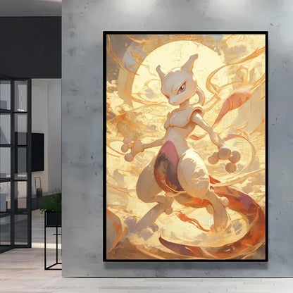 Pokemon Cartoon Poster Retro Pikachu Bulbasaur Mewtwo Anime Figures Canvas Painting Wall Decoration Poster Kids Decorate