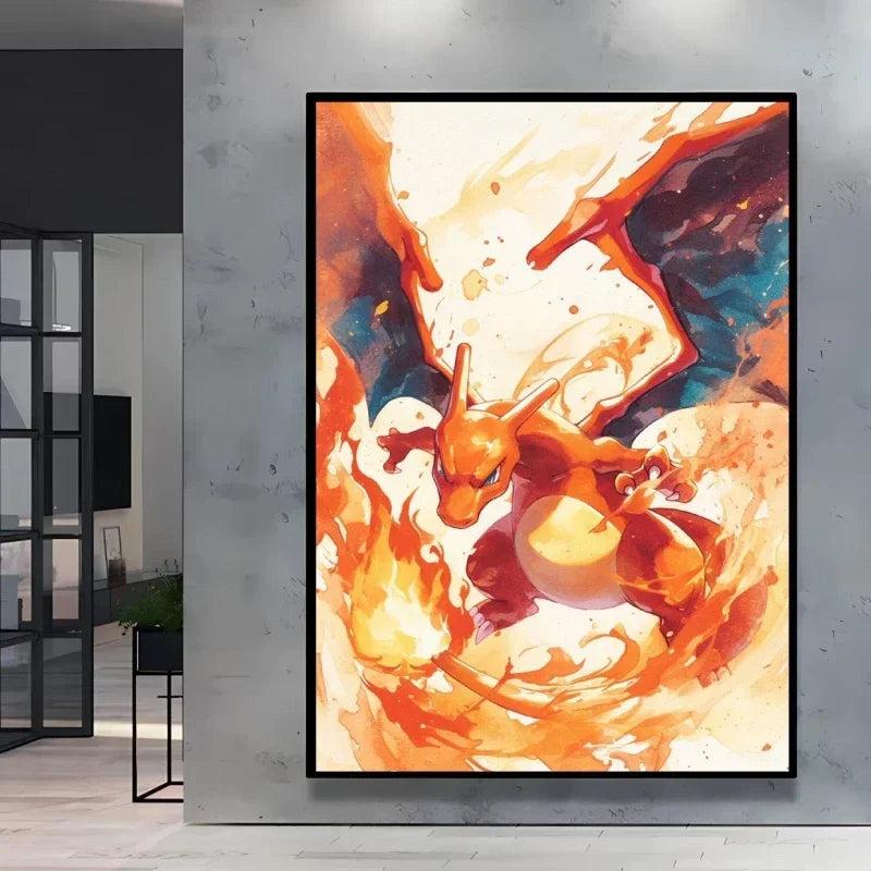 Pokemon Cartoon Poster Retro Pikachu Bulbasaur Mewtwo Anime Figures Canvas Painting Wall Decoration Poster Kids Decorate