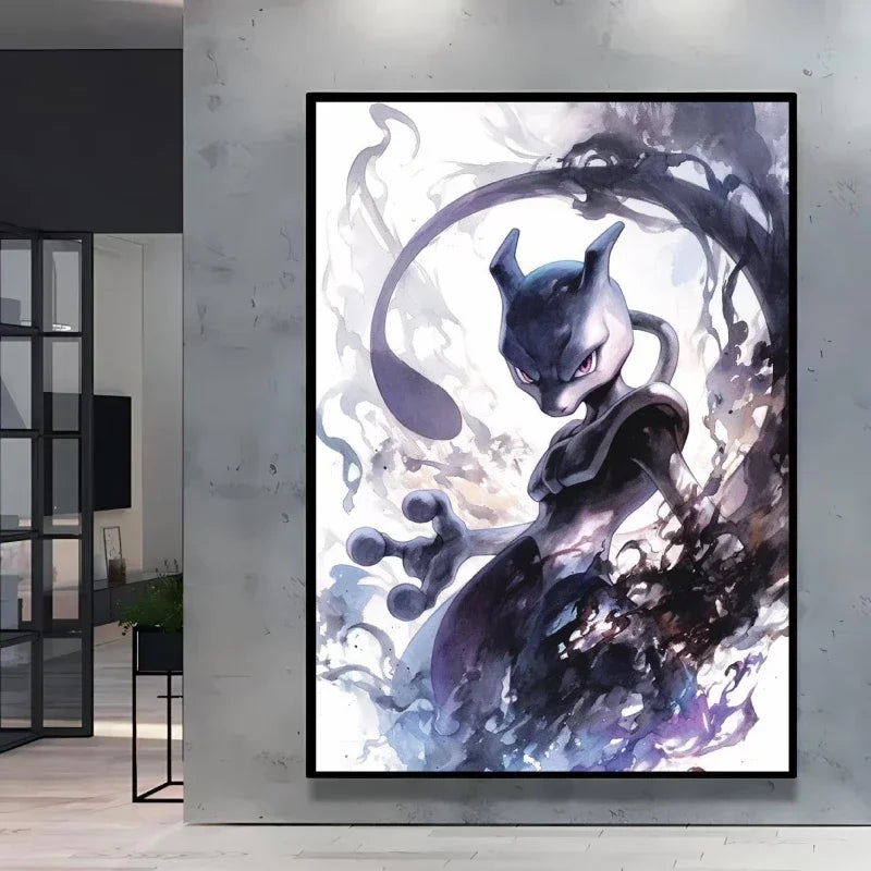 Pokemon Cartoon Poster Retro Pikachu Bulbasaur Mewtwo Anime Figures Canvas Painting Wall Decoration Poster Kids Decorate