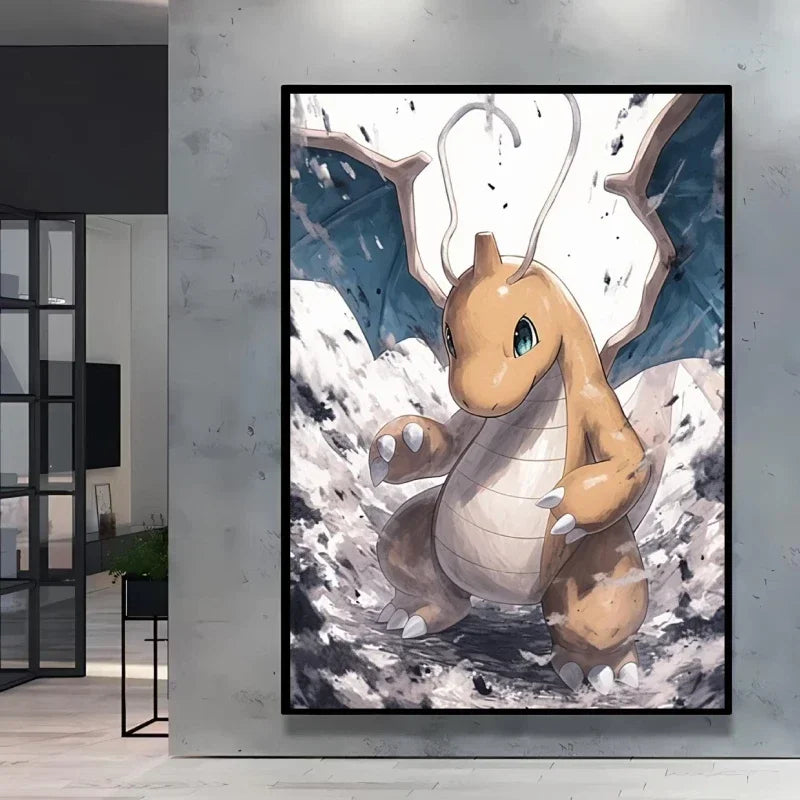 Pokemon Cartoon Poster Retro Pikachu Bulbasaur Mewtwo Anime Figures Canvas Painting Wall Decoration Poster Kids Decorate