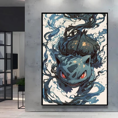 Pokemon Cartoon Poster Retro Pikachu Bulbasaur Mewtwo Anime Figures Canvas Painting Wall Decoration Poster Kids Decorate