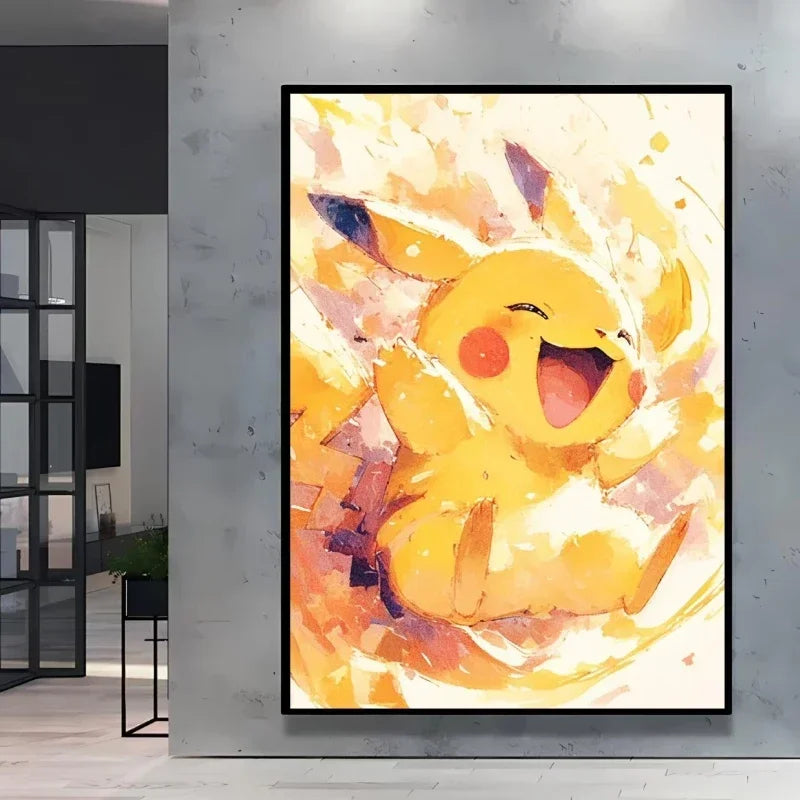 Pokemon Cartoon Poster Retro Pikachu Bulbasaur Mewtwo Anime Figures Canvas Painting Wall Decoration Poster Kids Decorate