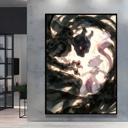 Pokemon Cartoon Poster Retro Pikachu Bulbasaur Mewtwo Anime Figures Canvas Painting Wall Decoration Poster Kids Decorate