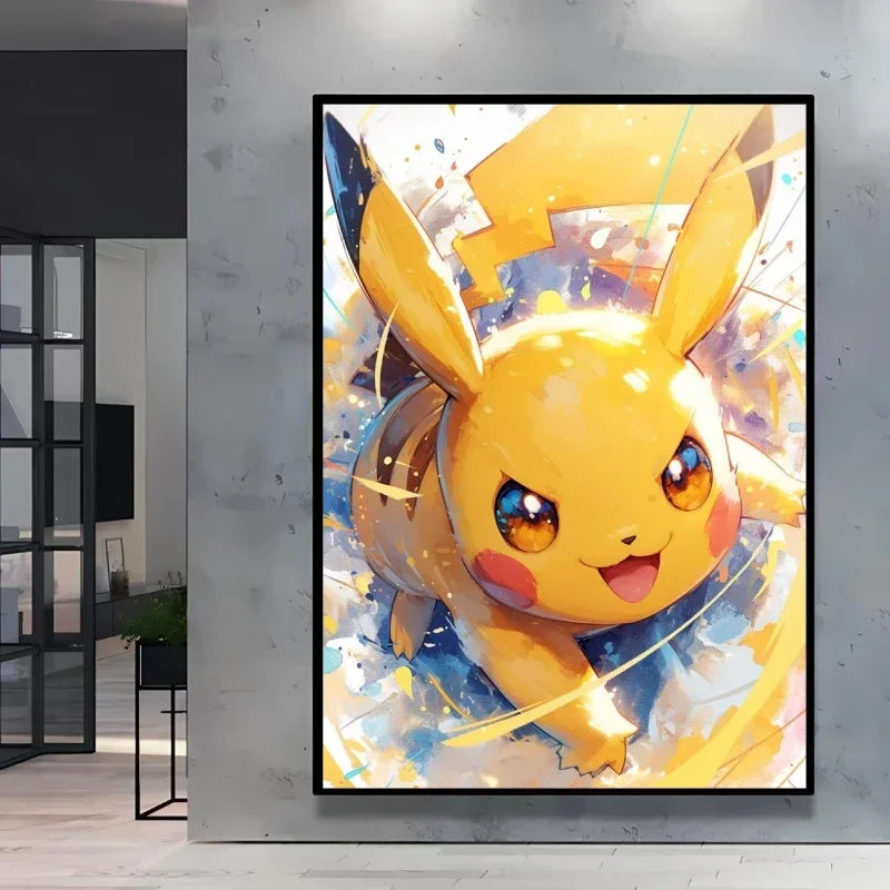 Pokemon Cartoon Poster Retro Pikachu Bulbasaur Mewtwo Anime Figures Canvas Painting Wall Decoration Poster Kids Decorate