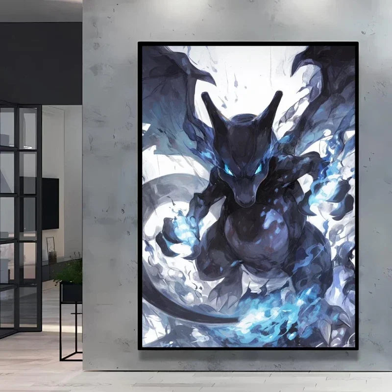 Pokemon Cartoon Poster Retro Pikachu Bulbasaur Mewtwo Anime Figures Canvas Painting Wall Decoration Poster Kids Decorate