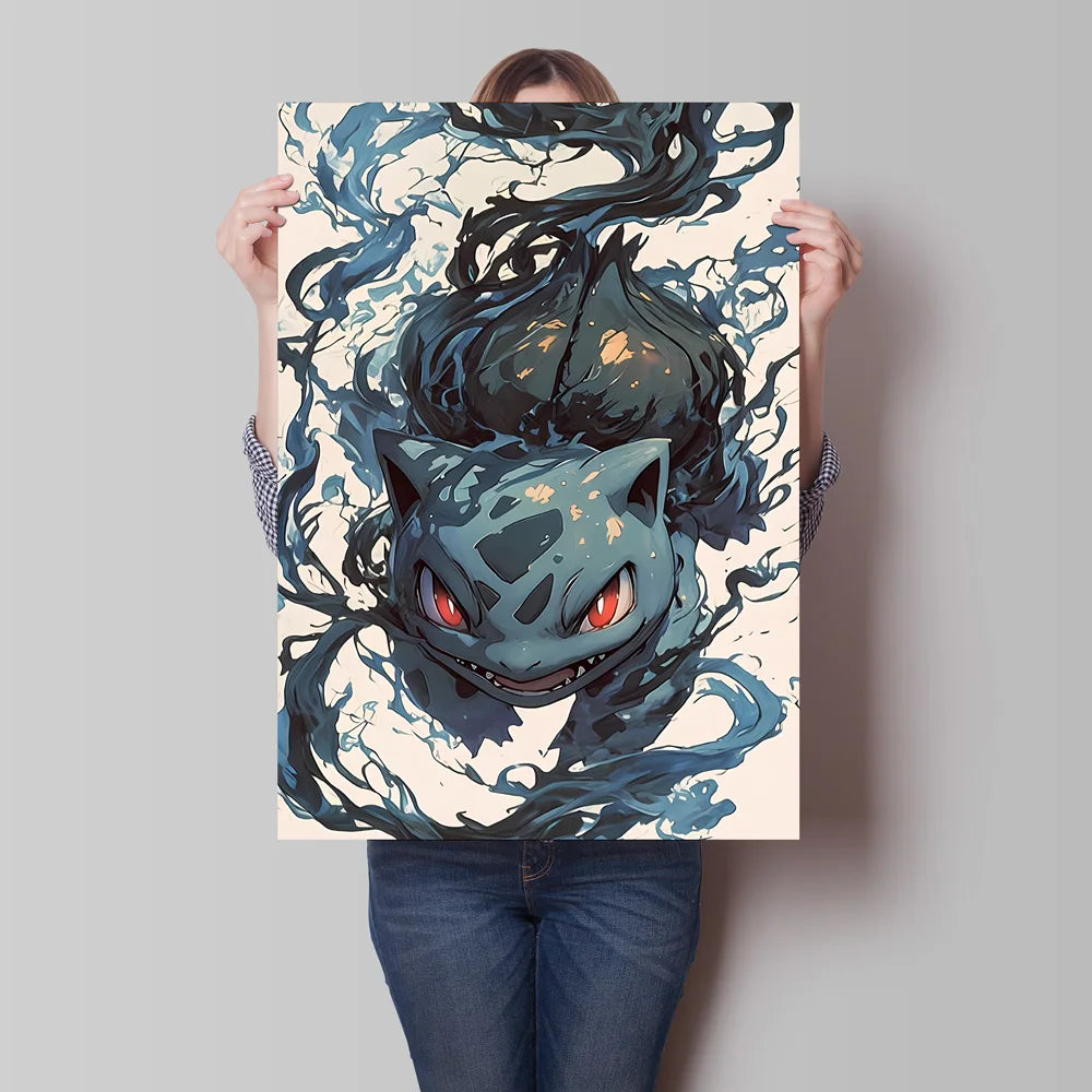 Pokemon Cartoon Poster Retro Pikachu Bulbasaur Mewtwo Anime Figures Canvas Painting Wall Decoration Poster Kids Decorate